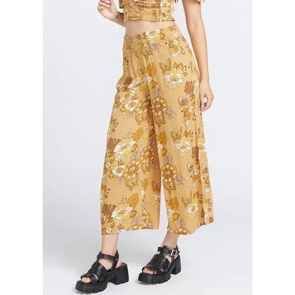 VOLCOM NWT $56 Sun Keep Pant Pull-on Tropic Yellow Floral Size M - Picture 2 of 11